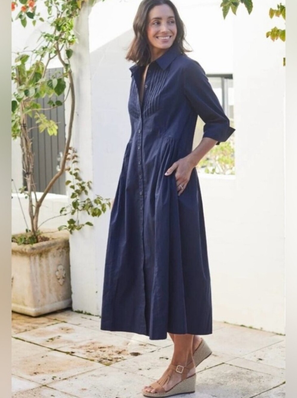 Maye Susie Poplin Cotton Shirtdress In French Navy Size Medium
